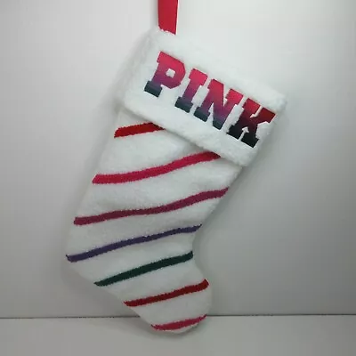 Victoria's Secret Pink Christmas Stocking White Sherpa Candy Cane • $14.99