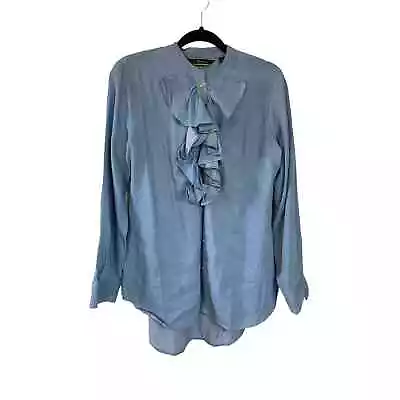 C Wonder Light Chambray Ruffle Blouse Lyocell Size 4 • $28