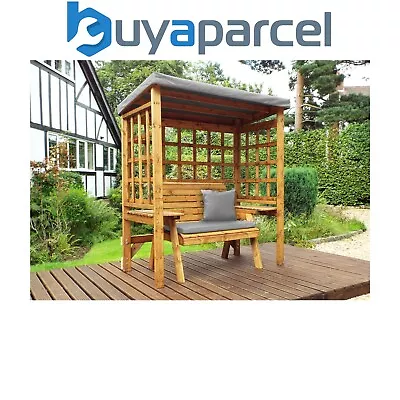 Charles Taylor Wooden Wentworth Garden Arbour & 2 Seater Bench Grey Cushions • £487.96