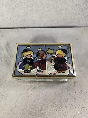 Vintage Small Glass Angel Trinket Music Box Stained Glass Look With 3 Angels • $24.98