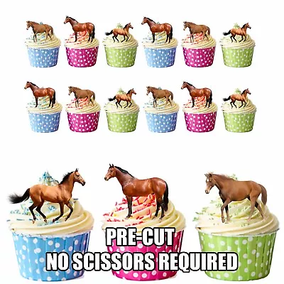 PRECUT Horse Farm Animals 12 Edible Cupcake Toppers Decorations Birthday Party • £3.99