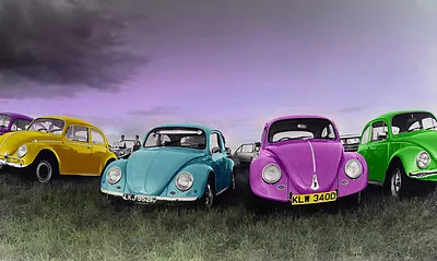 Photographic Poster Of Old Style VW Beetles In Linenew • $23.99