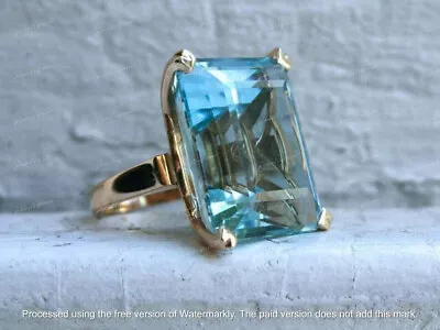 14k Yellow Gold Finish 3.50 Ct Emerald Cut Aquamarine Vintage Engagement Ring • $77.40