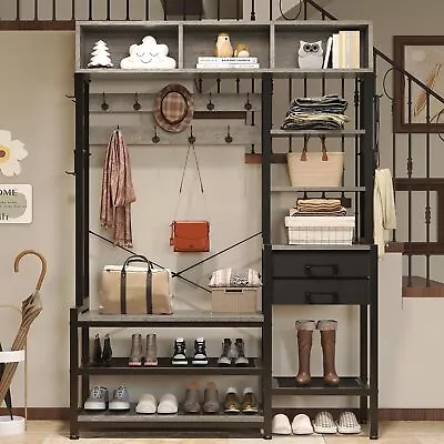 Entryway Bench With Coat Rack & 3 Storage Cubbies Hall Tree With Shoe Shelves • $159.99