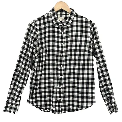 J.CREW Boy Shirt Womens Black White Buffalo Plaid Long Sleeve Button Down Size 6 • $13.49