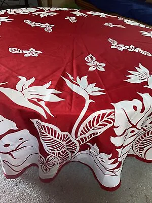 $19.99 • Buy Hawaiian Red White Tropical Print 70” Round Tablecloth Christmas Holidays