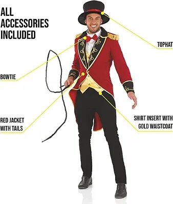 Men's XL Circus Ringmaster Costume Jacket Bowtie Tophat Waistcoat • $35