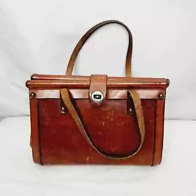 Vintage  60's John Romain Small Brown Leather Doctors Bag Hand Bag/Purse  • $62