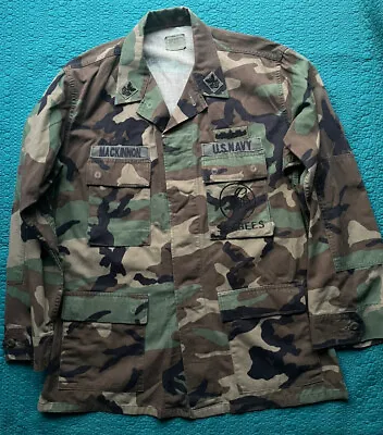 US Navy Seabees Camo BDU Shirt Jacket Medium Vintage 1995 • $24.99