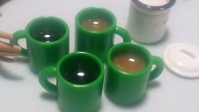 OOAK 1:6 Miniature Barbie Fashion Royalty BJD Food!  Coffee For 4 Green Mugs! • $12.99