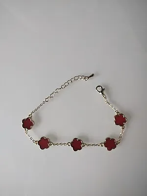 Red Maroon Gold Flower Clover Braclet Dainty New Stunning Gift • £6