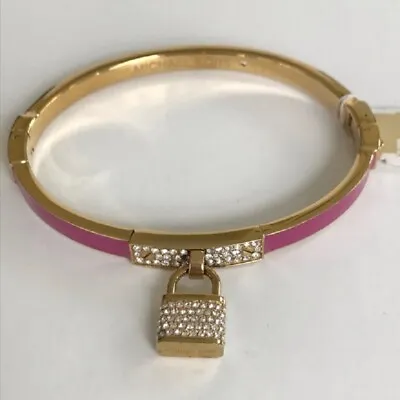 Nwt Michael Kors Gold Tone And Purple Enamel Pave Padlock Hinged Bangle Bracelet • $49.99