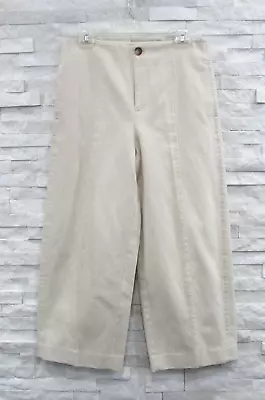 Vince $365 Beige Cotton Linen Wide Leg High Rise Cropped Utility Pants 8 RECENT! • $49.99