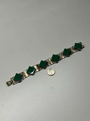 Vintage Sterling Silver 925 & Filigree & Green Stone Bracelet Signed FMB Mexico • $58.75