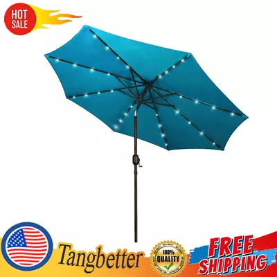 9 Ft Solar Market Patio Umbrella W/ Tilt & Crank Garden Deck Backyard Outdoor US • $69.99