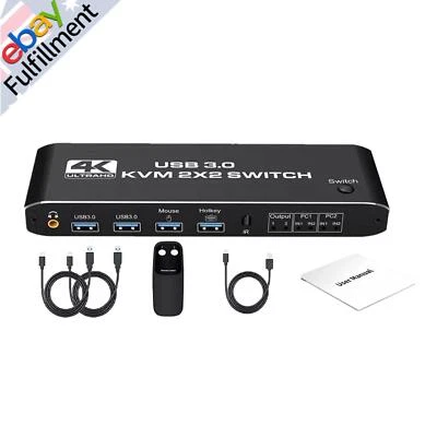 4K 2 In 2 Out HDMI Kvm Switch 2x2 Dual Monitor USB 3.0 HDMI Keyboard Hotkey • $67.99