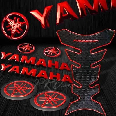 Chrome Red Pro Fuel Tank Pad+8 3D Yamaha Logo+Letter Emblem+2 Badge Sticker Kit • $29.77