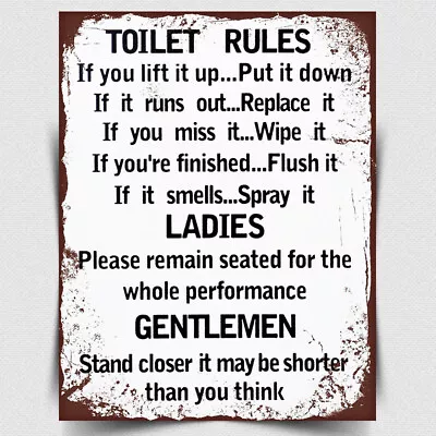 £4.49 • Buy METAL SIGN WALL PLAQUE TOILET RULES Print Picture Retro Style Bathroom Decor