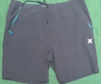 Mens Hurley Boardshorts Size X-Large  36  Black & Turquoise Trim Zipped Pockets • £10.99