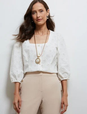 $25.39 • Buy SQUARE NECK BRODERIE SHIRT Womens Clothing  Tops Blouse