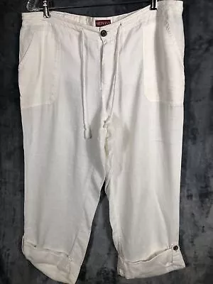 Merona ￼Pants Woman’s Lounge Ivory Linen Pants Pockets Roll Tab Cuff Elastic XL • $14.99