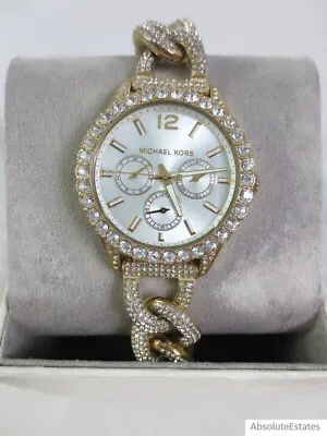 Michael Kors Layton Extreme Glitz Gold Crystal Chain Watch MK4653 NWOT + Box • $164.99