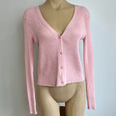 H&M Pink Ribbed Long Sleeve Cardigan Women’s Size Large Cute Light Knit • $24.95