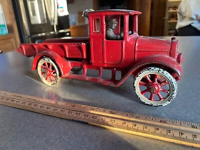 Vintage Arcade 11  Cast Iron Red International Harvester Dump Truck W/Driver Cl • $128.50