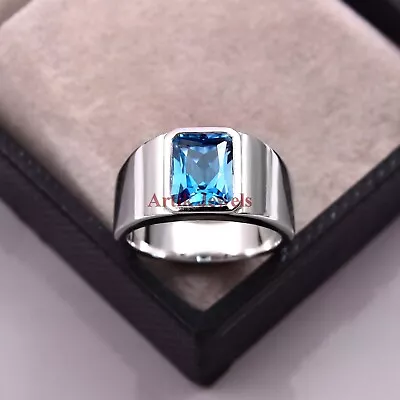 Natural Blue Topaz Gemstone With 925 Sterling Silver Ring For Men's #136 • $93.44