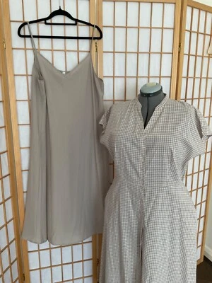 $16 • Buy Uniqlo Grey Check Gingham Summer Midi Shirt Dress With Slip XL - Never Worn