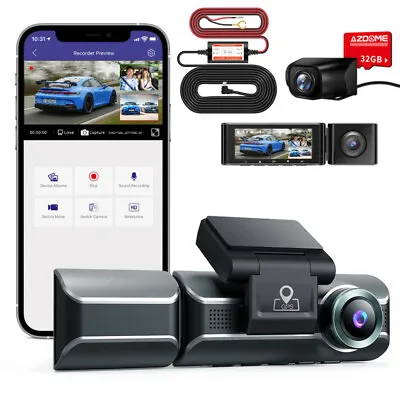 $189.99 • Buy AZDOME 4K Dash Cam 3 Lens Car Video GPS WIFI Night Vision + 64G 3-Lead Hardwire