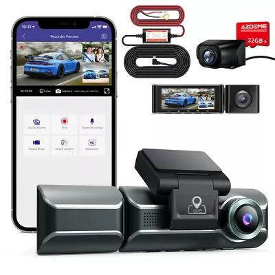 AZDOME 4K Dash Cam 3 Lens Car Video GPS WIFI Night Vision+64G 3-Lead Hardwire • $161.99