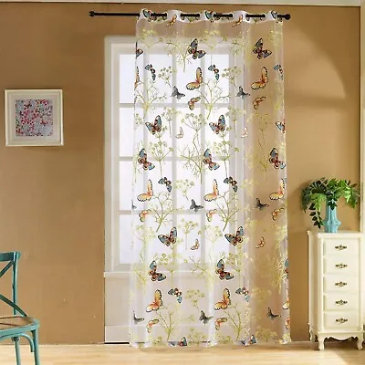 Curtain 2 Panels 84 Butterfly Printing Light Permeable Balcony Living Room • $10.46