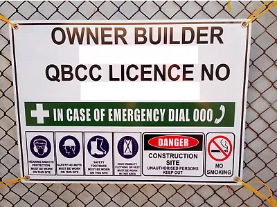 Corflute Construction Site Safety Sign Owner Builder  600mmx450mm -3mm Free Post • $62.03