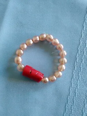Vintage Glass Pearls With Large Genuine Coral Focal Bead Stretchy Dramatic Nice • $4.99