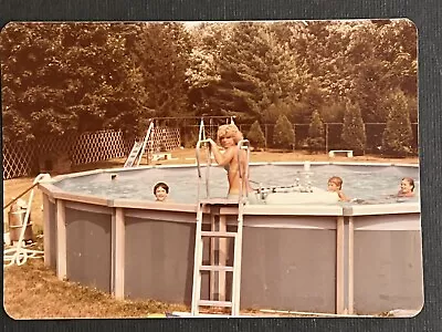 FOUND VINTAGE PHOTO PICTURE People Swimming In An Above Ground Swimming Pool • $4.97