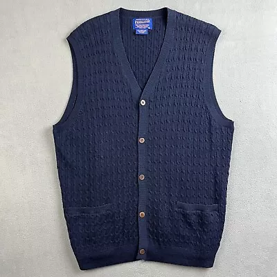 Pendleton Vest Mens Medium Blue Wool Sleeveless Cardigan Sweater Cable Knit VTG • $40
