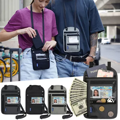 RFID Blocking Travel Body Wallet Passport Holder Neck Shoulder Document Bag Case • £12.89