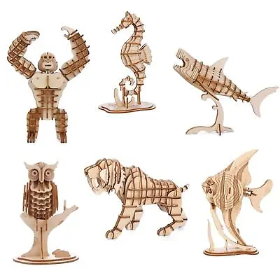 Wild Animals 3D Wooden Puzzles Laser Cut Jigsaw Childrens Boys Stocking Filler • £9.99