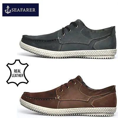 £23.99 • Buy REAL LEATHER  - Seafarer Yachtsman Mens Moccasin Boat Deck Casual Smart Shoes