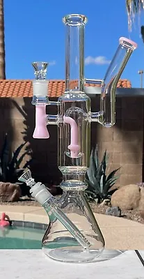 18mm Pink 16  Dual Function Joints Percolator  Beaker Bong Water Pipe Hookah • $99.99