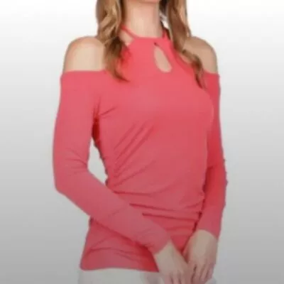 MICHAEL KORS Top Womens Small Cold-Shoulder Keyhole Top Long Sleeve Stretch • $24.95