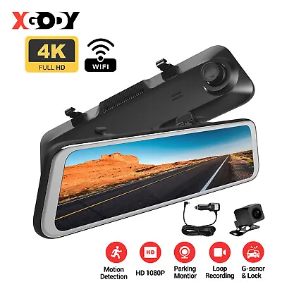 $132 • Buy GPS WIFI 4K UHD Dash Cam 12  Rear View Camera Car DVR Reversing Mirror Recorder