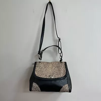 Betty Jackson Messenger Bag Crossbody Handbag Leopard Leather Satchel Cow Hide • £32.99