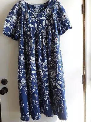 Only Necessities 2x 22/24  House Dress Mumu Blue Flowers Floral Nwot Pockets • $19.95