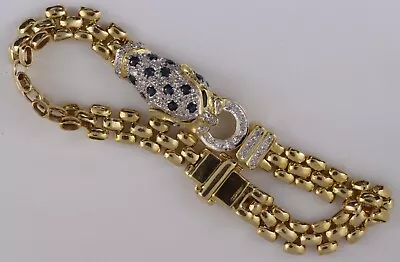 9ct Gold Diamond & Sapphire Panther Bracelet.12.26grams.168mm.By A&Co.1990.HM. • £1495