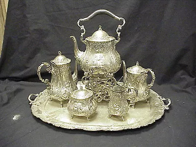  German Repousse 5pc 800 Silver Tea Set & Sterling Silver Tray • $6795