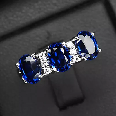 Stunning Royal Blue Sapphire 5.50Ct 925 Sterling Silver Handmade Rings Size 7 • $24.99