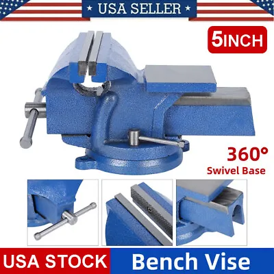 5  Heavy Duty Steel Bench Vise With Anvil Swivel Table Top Clamp Locking Base • $42.99