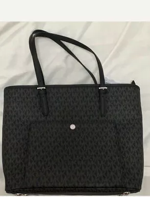 Michael Kors Jet Set Handbag Top Zip Snap Pocket Signature Tote Black 38h3chue3l • $67.45